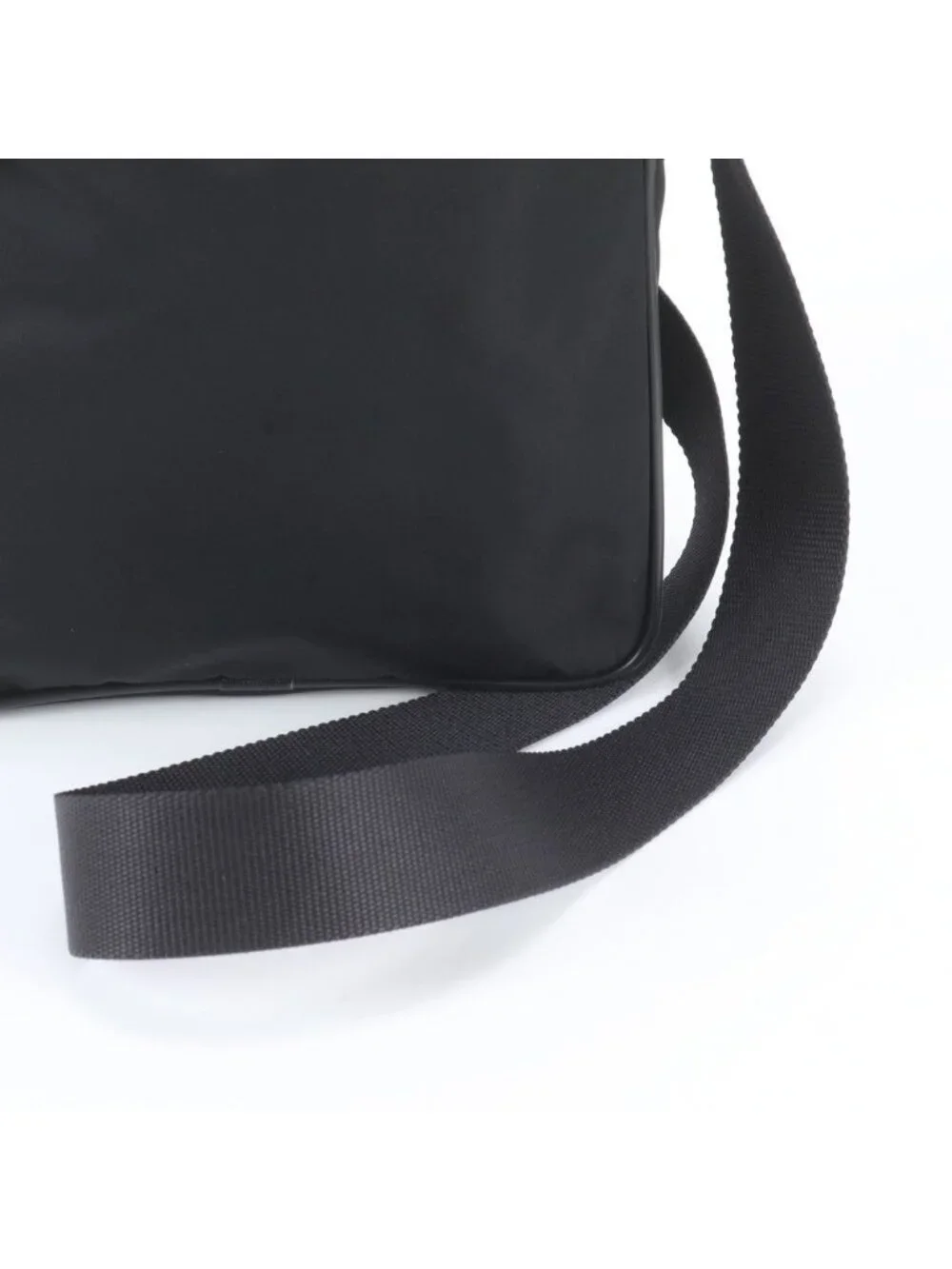 Prada Tessuto Nylon Triangle Logo Leather Shoulder Bag Crossbody Black
